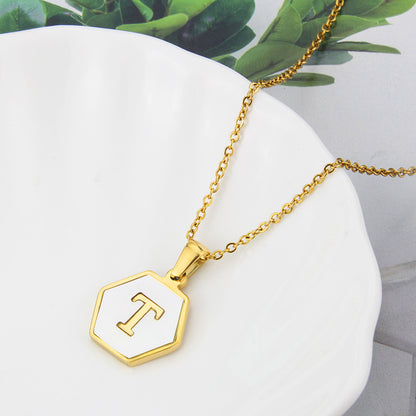 Hexagon Shell Initial Pendant Necklace