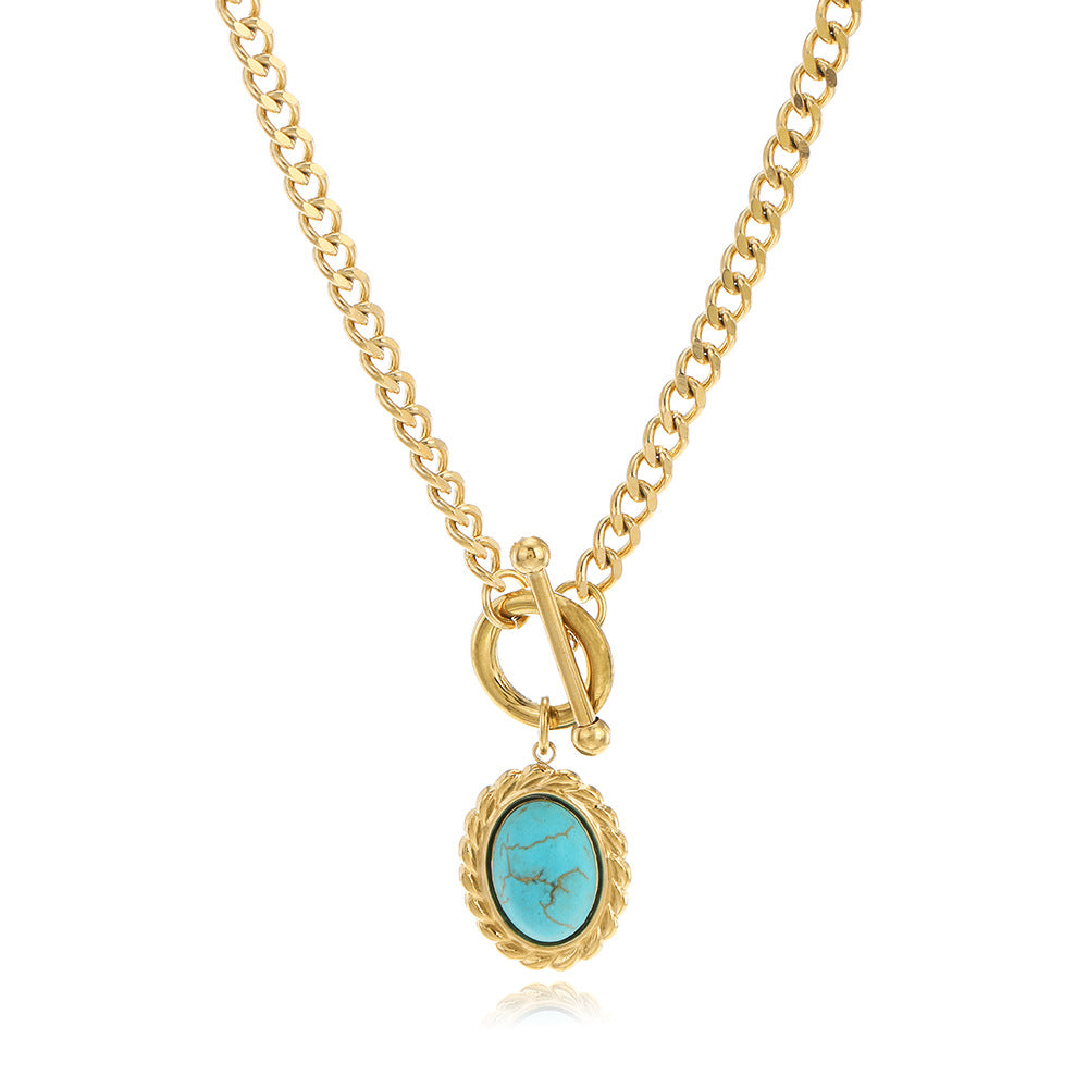 Vintage Oval Turquoise Pendant Necklace