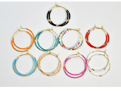 Rainbow Beaded Hoop Earrings