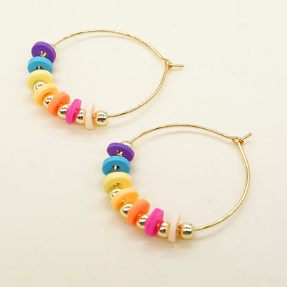 Golden Polymer Clay Beads Hoop Earrings