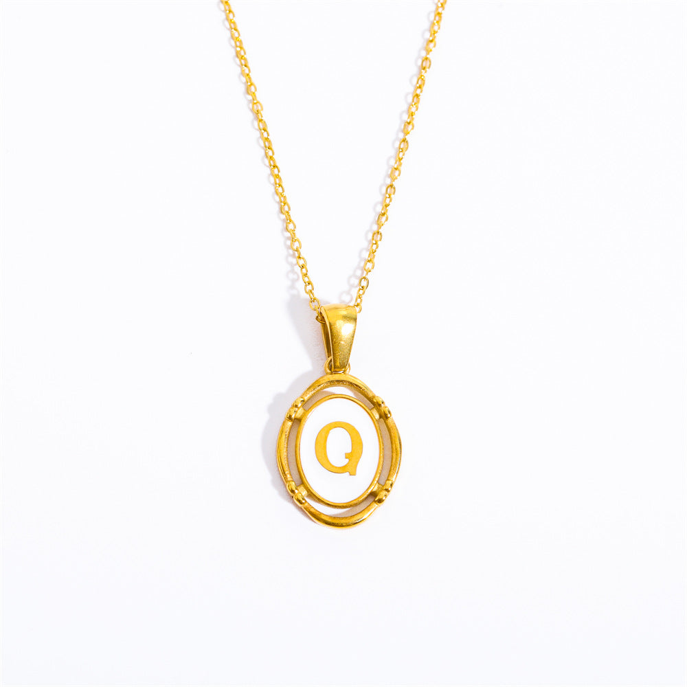 Vintage Initial Oval Pendant Necklace