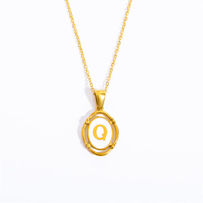 Vintage Initial Oval Pendant Necklace