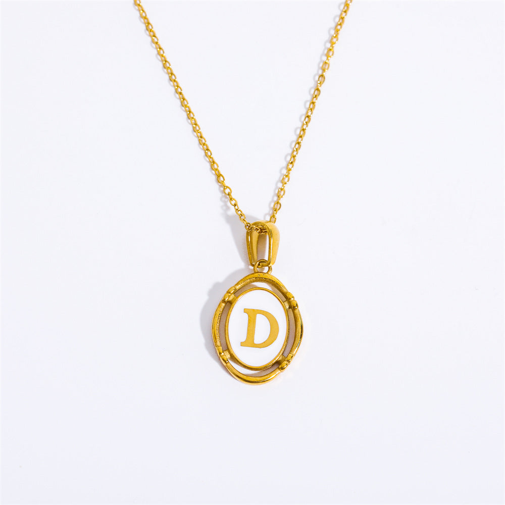 Vintage Initial Oval Pendant Necklace