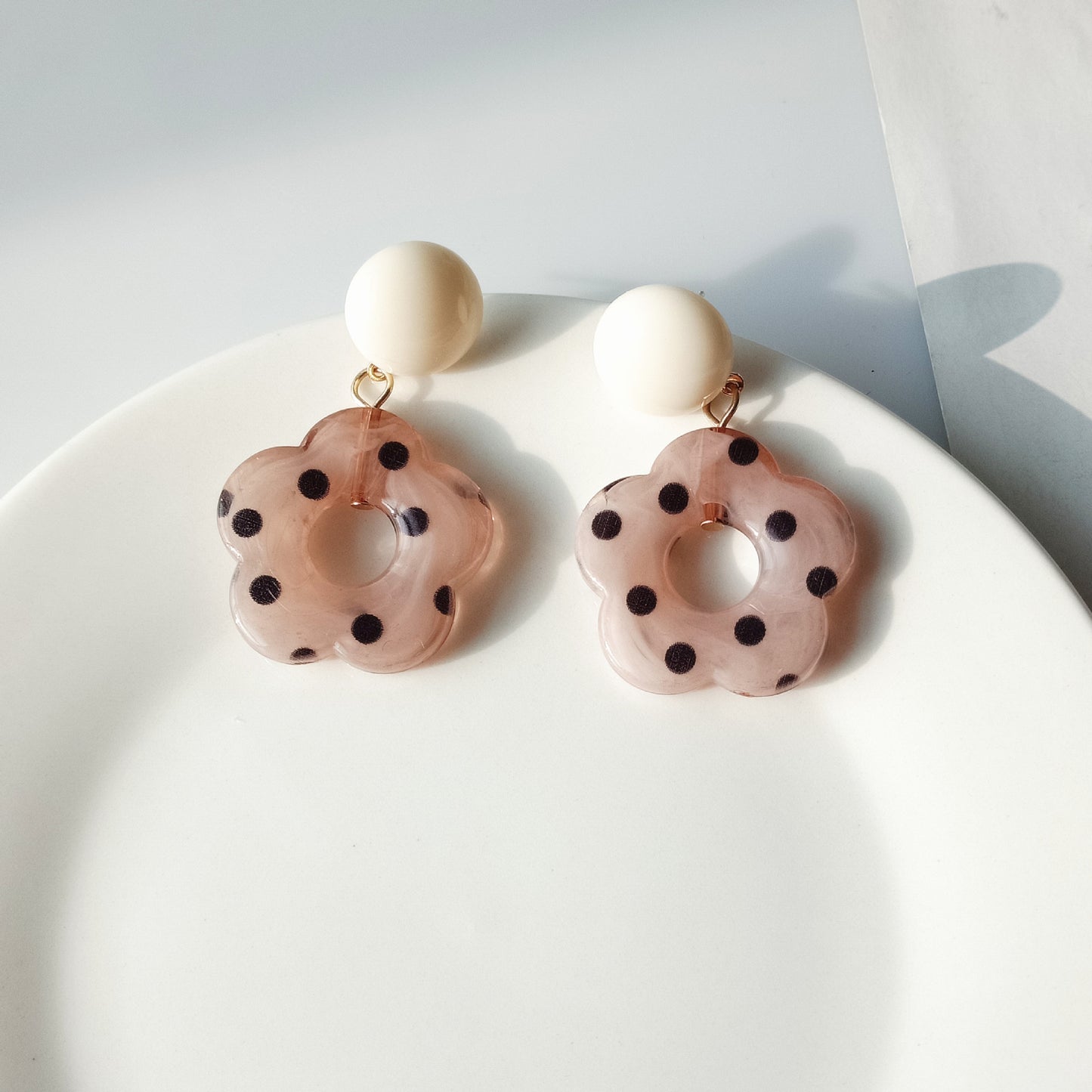 Classic Polka Floral Resin Dangle Earrings