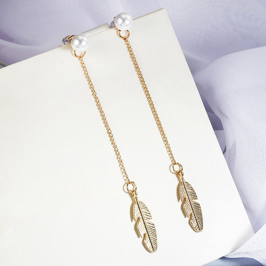 Feather Long Chain Dangle Earrings