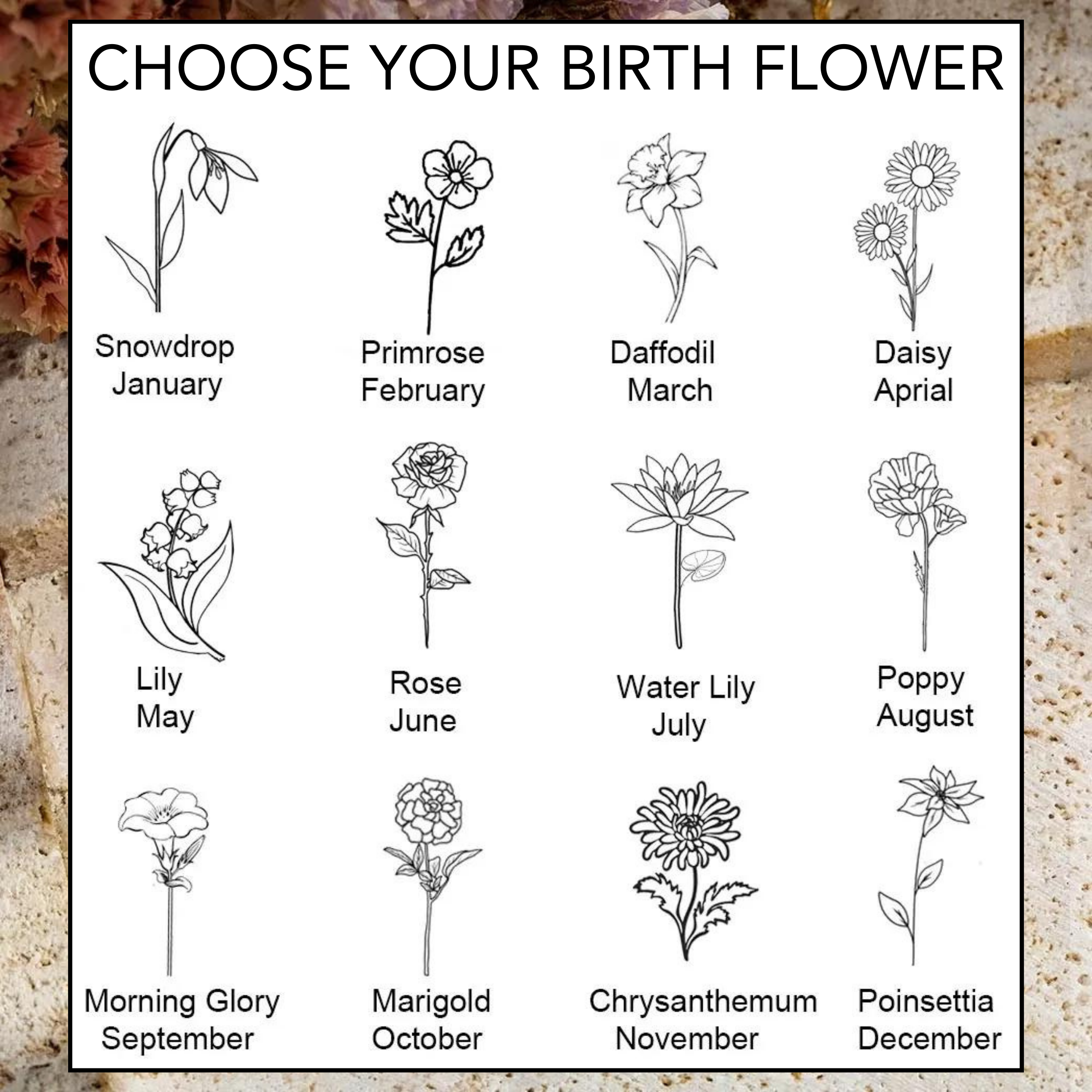Custom Birth Flower Name Necklace