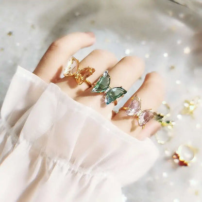 Dainty Crystal Butterfly Rings