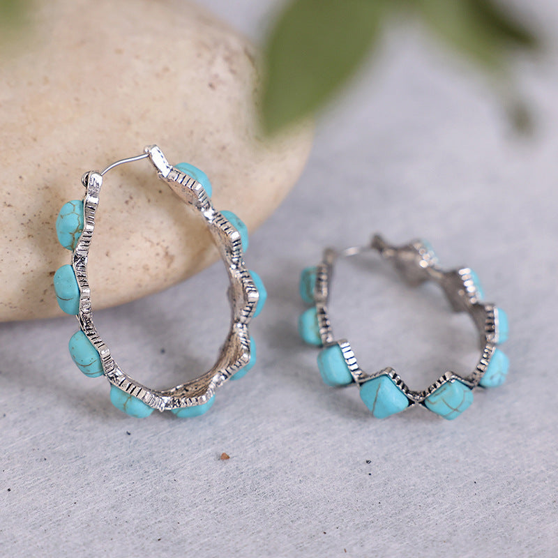 Western Rhombus Turquoise Hoop Earrings