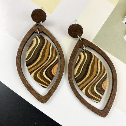 Abstract Leaf Wood Dangle Earrings