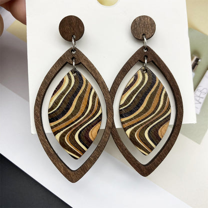 Abstract Leaf Wood Dangle Earrings