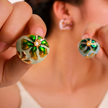 Art Flower & Dragonfly Stud Earrings