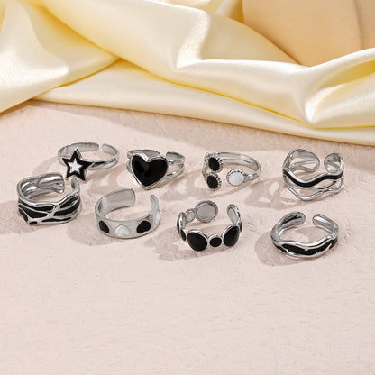 Retro Enamel Silver Open Rings