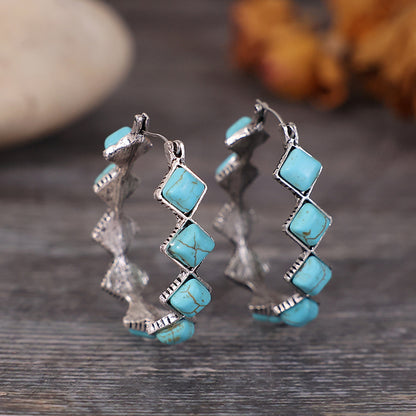 Western Rhombus Turquoise Hoop Earrings