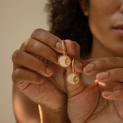 Sun & Moon Shell Charm Hoop Earrings