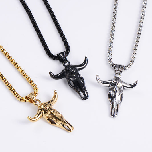 Cow Skull Western Pendant Necklace