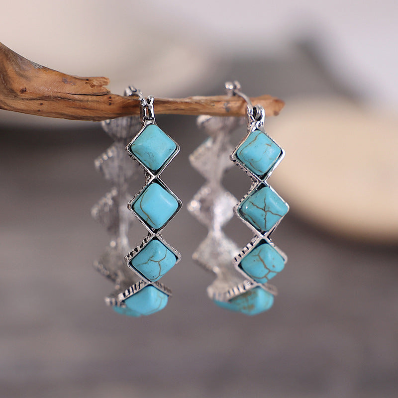 Western Rhombus Turquoise Hoop Earrings