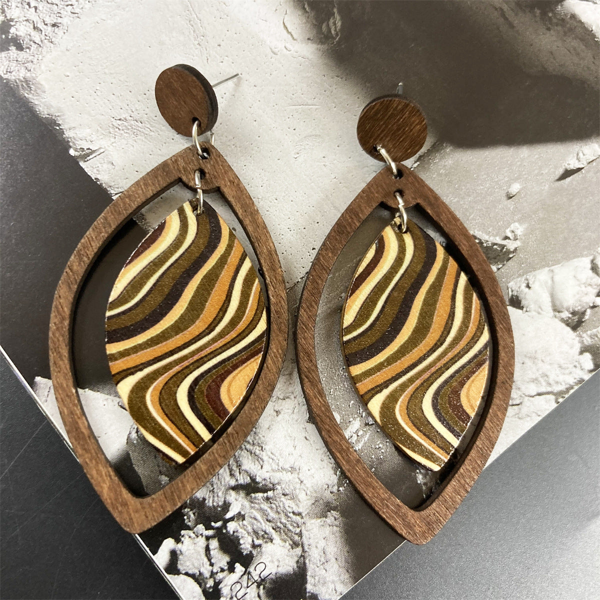 Abstract Leaf Wood Dangle Earrings