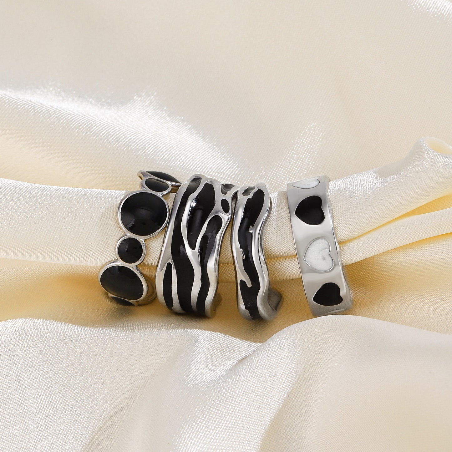 Retro Enamel Silver Open Rings