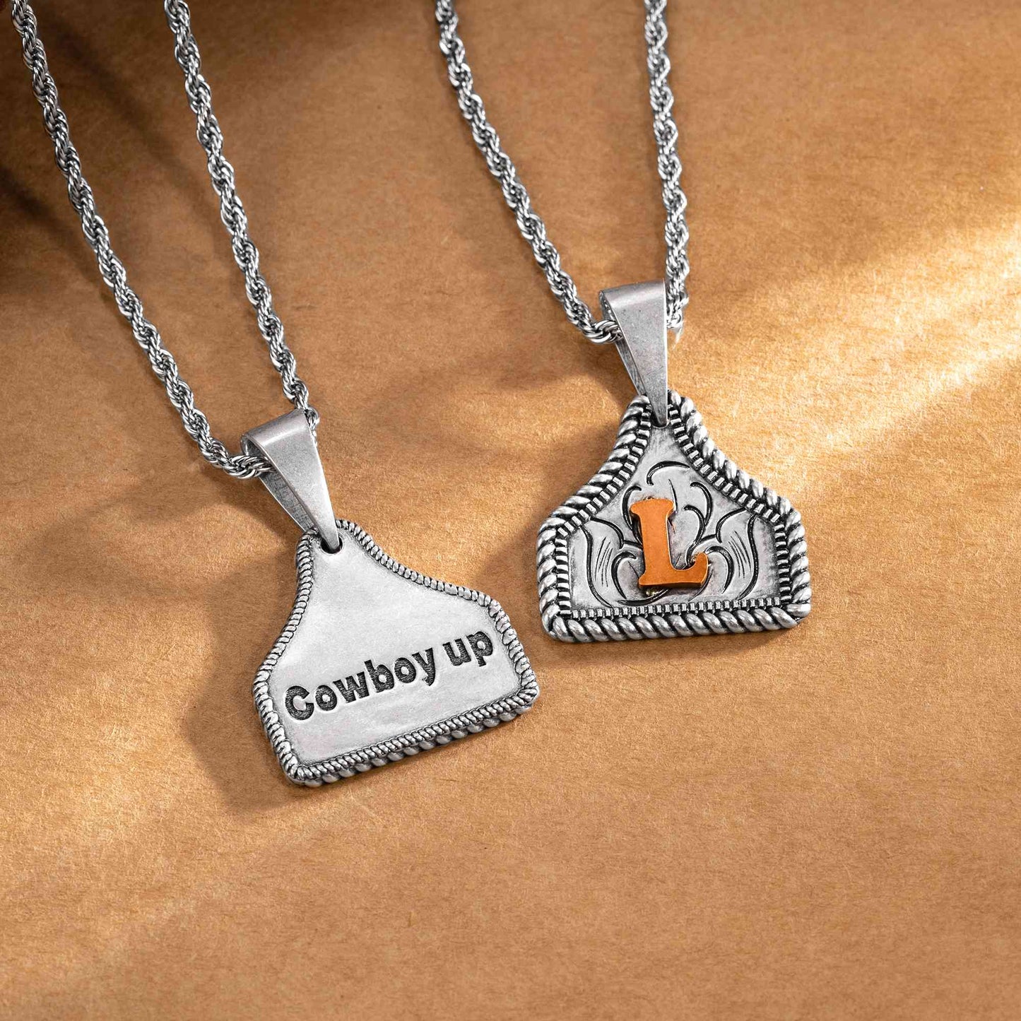 Custom Engraved Cow Tag Necklace with Initial