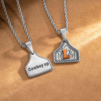 Custom Engraved Cow Tag Necklace with Initial
