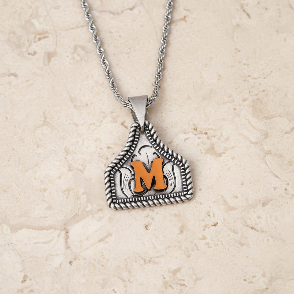 Custom Engraved Cow Tag Necklace with Initial