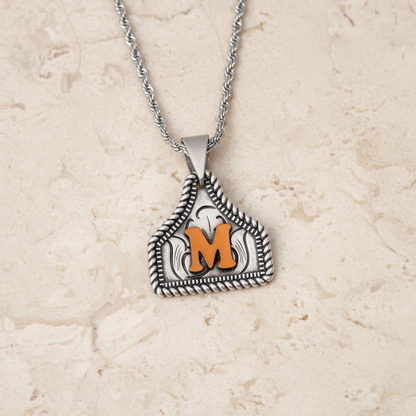 Custom Engraved Cow Tag Necklace with Initial