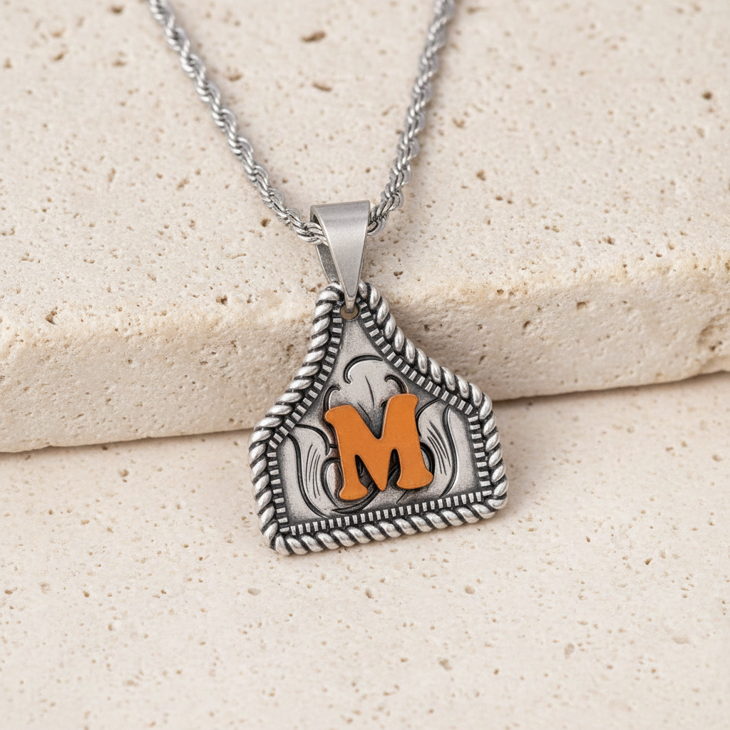 Custom Engraved Cow Tag Necklace with Initial