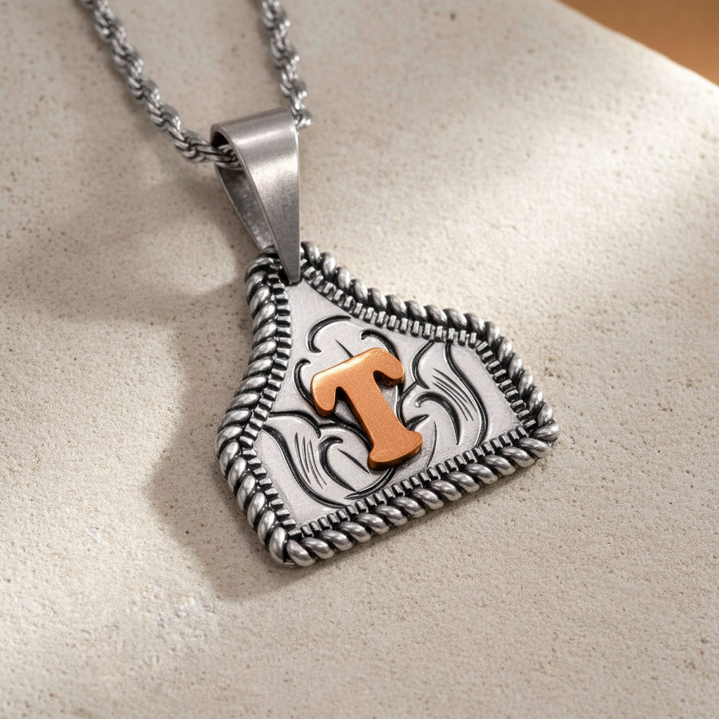 Custom Engraved Cow Tag Necklace with Initial
