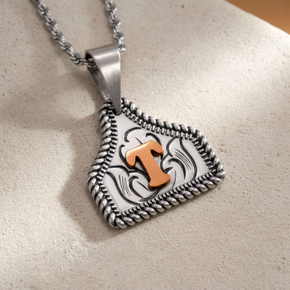 Custom Engraved Cow Tag Necklace with Initial