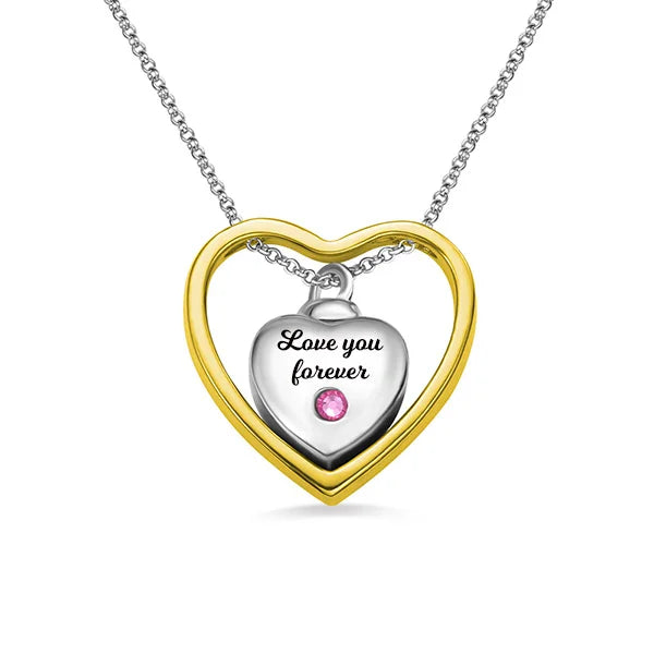 Engraved Pet Heart Birthstone Urn Necklace