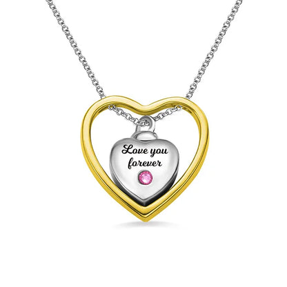 Engraved Pet Heart Birthstone Urn Necklace