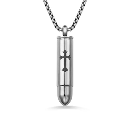 Engraved Cross Bullet Urn Necklace