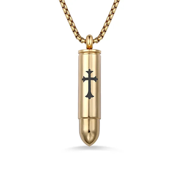 Engraved Cross Bullet Urn Necklace