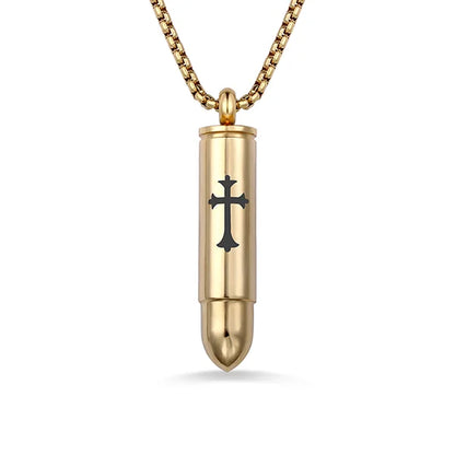 Engraved Cross Bullet Urn Necklace