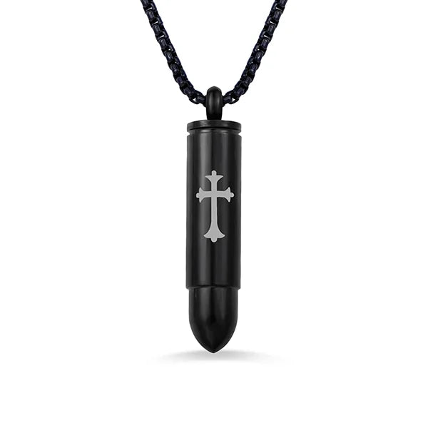 Engraved Cross Bullet Urn Necklace