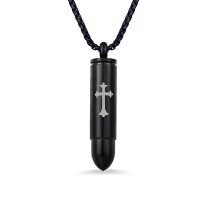 Engraved Cross Bullet Urn Necklace
