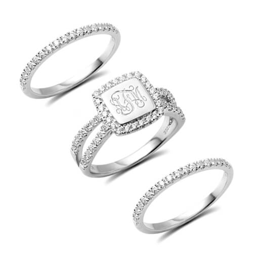 Custom Engraved Stacked Monogram Ring Set