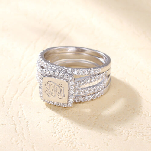 Custom Engraved Stacked Monogram Ring Set