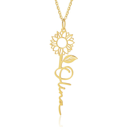 Personalized Name Sunflower Necklace