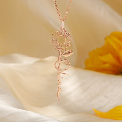 Personalized Name Sunflower Necklace