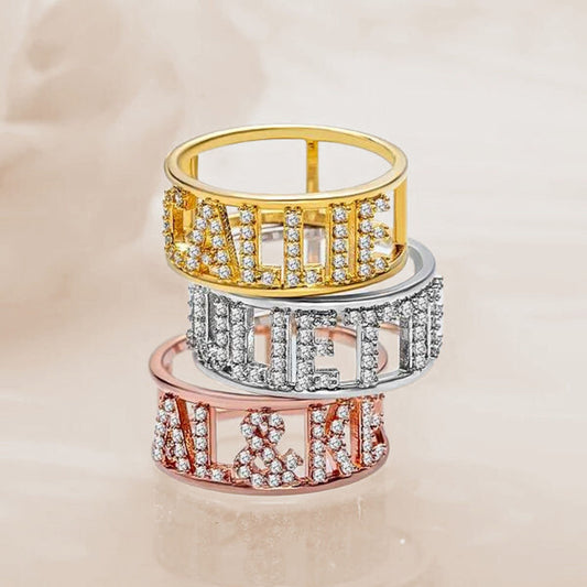 Personalized Crystal Name Ring