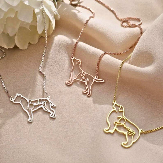 Custom Pet Breed Silhouette Name Necklace