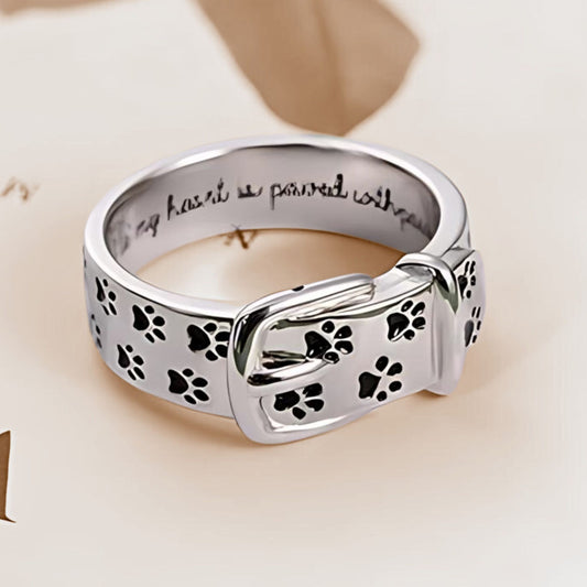 Engraved Pet Collar Ring with Paws