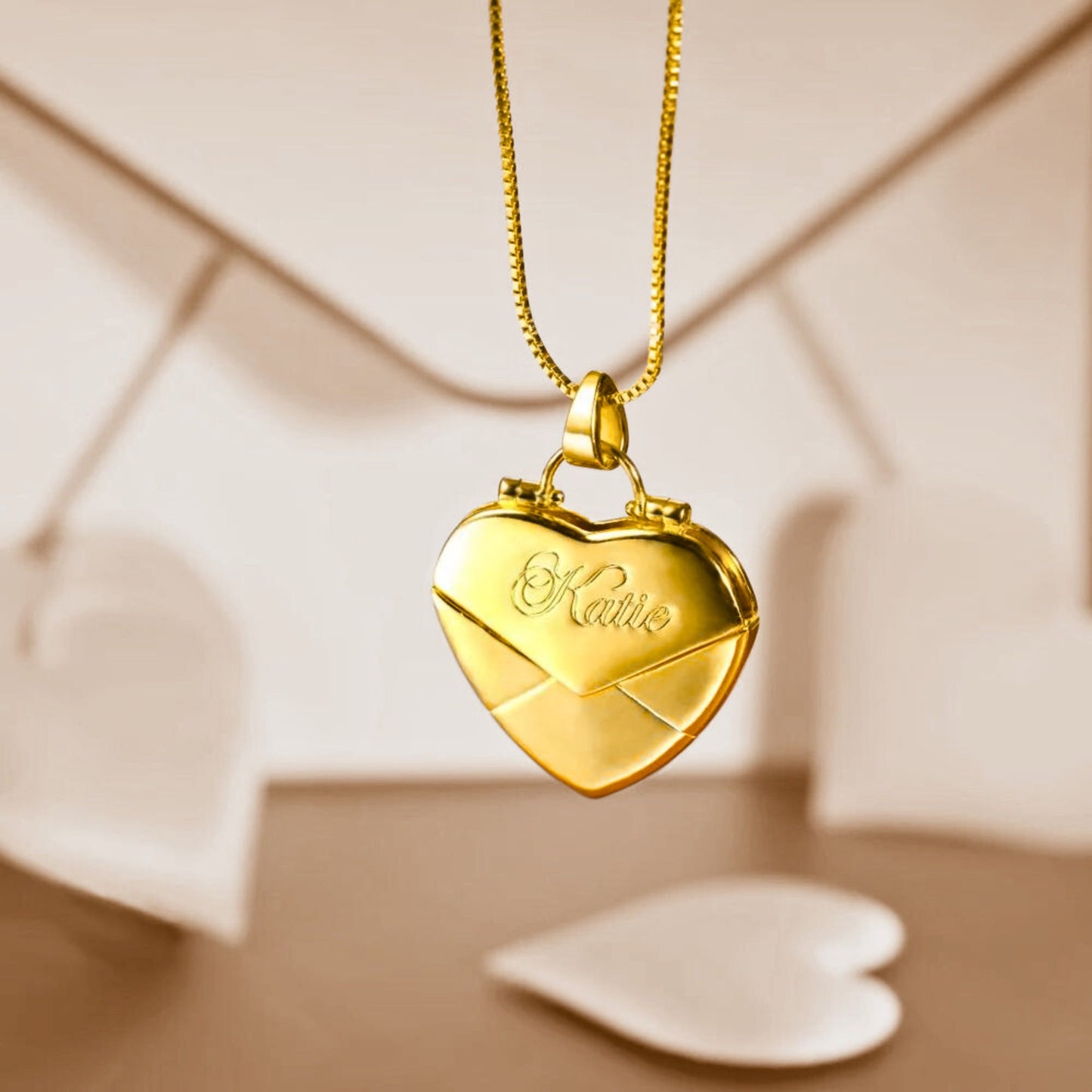 Custom Heart Envelope Locket Necklace