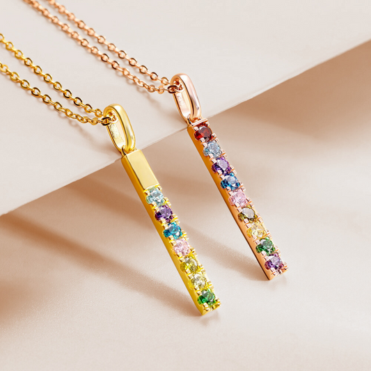 Combined Birthstones Bar Necklace