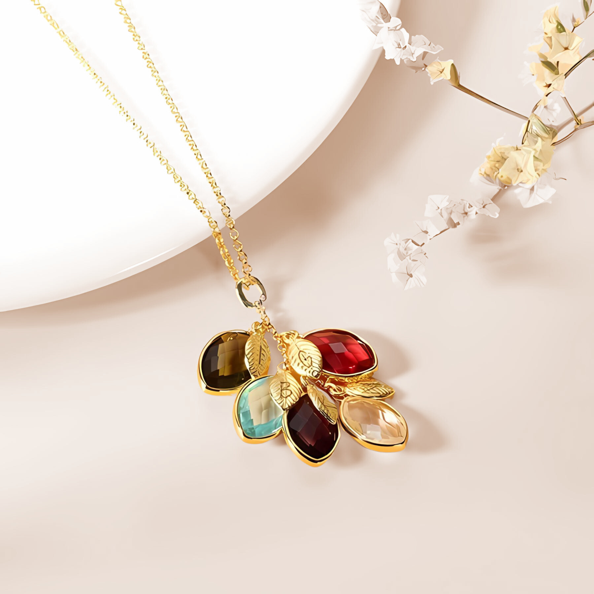 Combined Family Birthstones & Initials Necklace