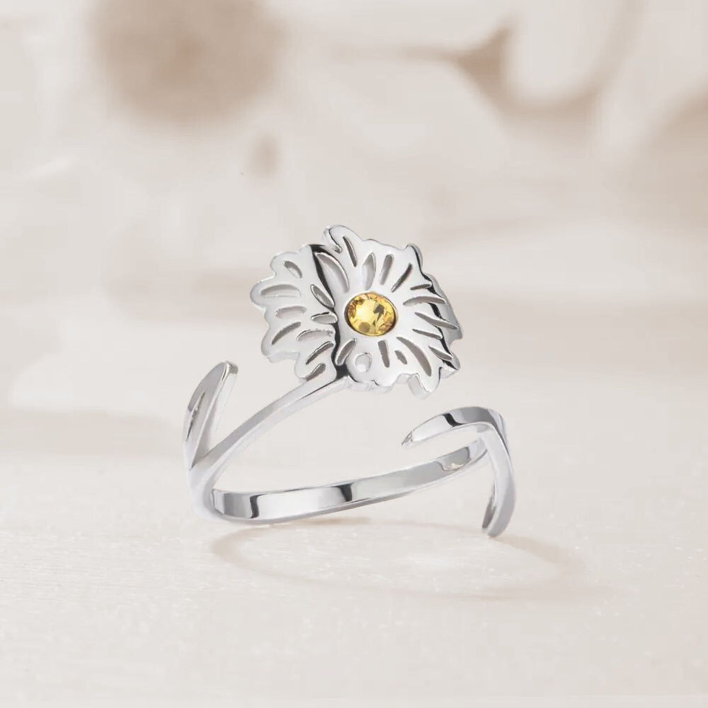 Custom Birth Flower Ring with Birthstone