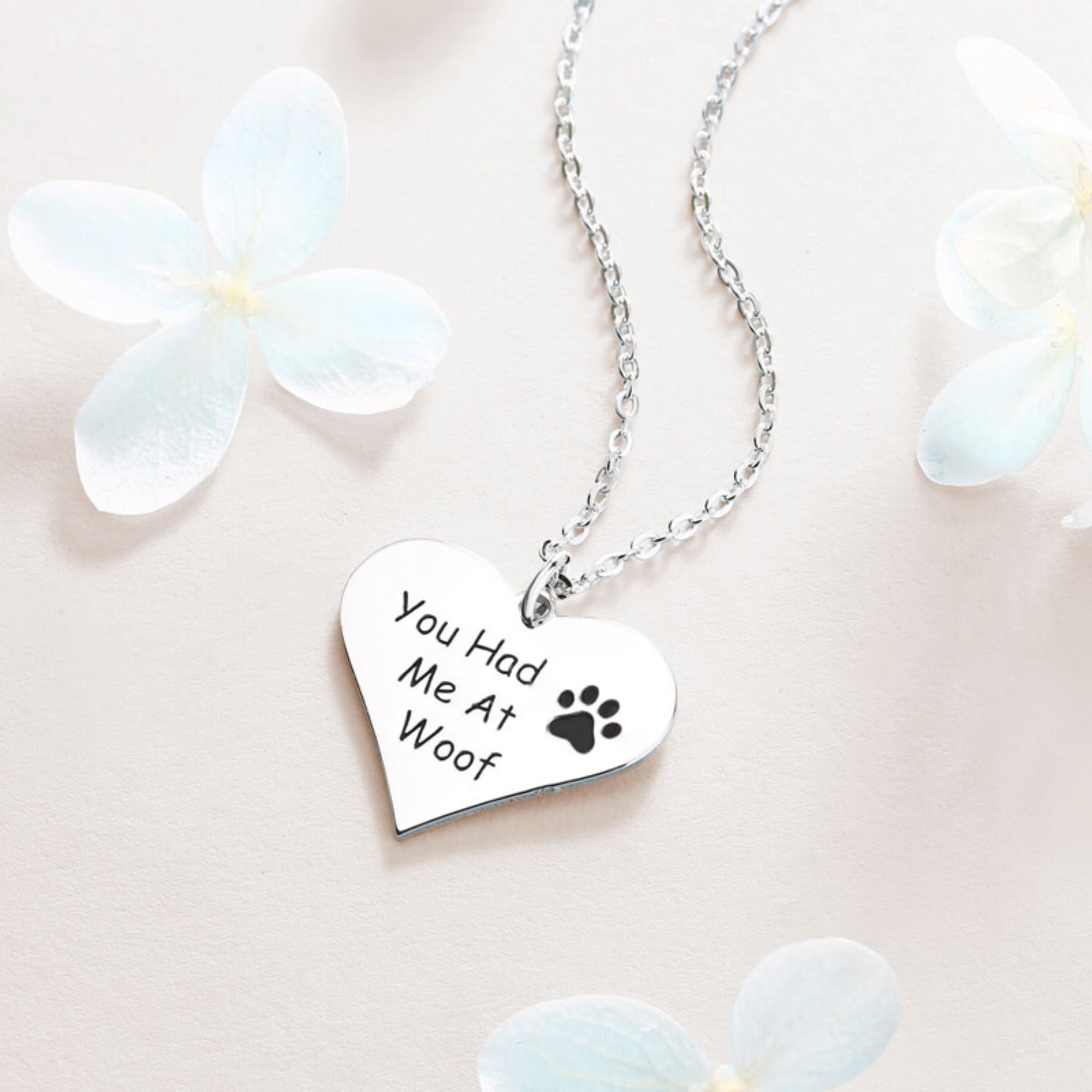 Custom Engraved Paw Heart Necklace