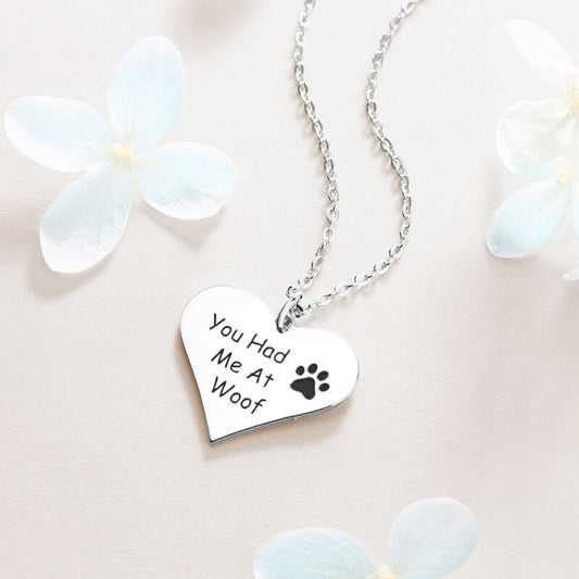 Custom Engraved Paw Heart Necklace