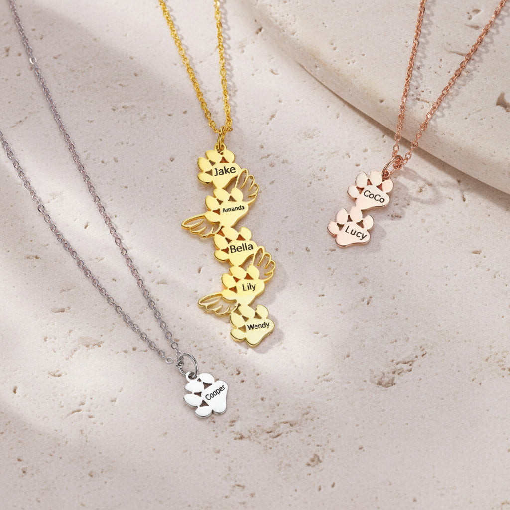Custom Combined Pet Paw Necklace